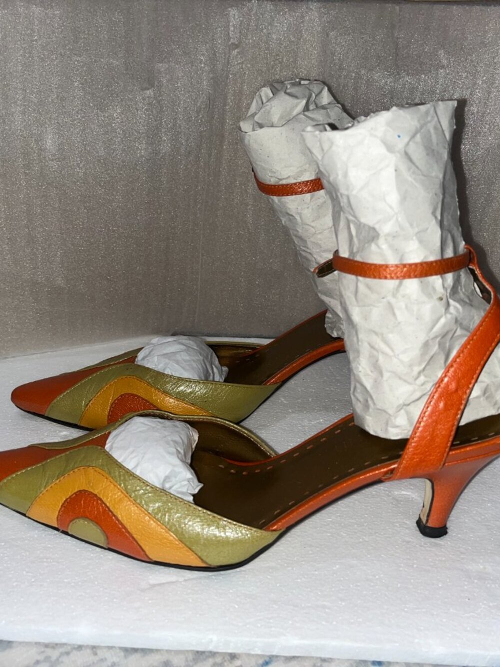 Gianni Bini Orange Green Yellow Wave-Accent Pointed Toe Heels